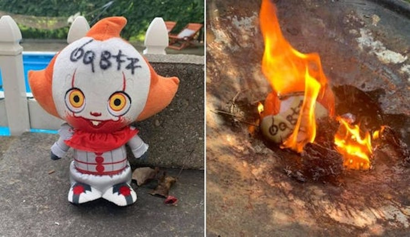 Illustration for article titled New Jersey woman watches Pennywise doll float into her yard, promptly burns it with fire